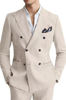 Men's Linen Double Breasted 2 Piece Suits