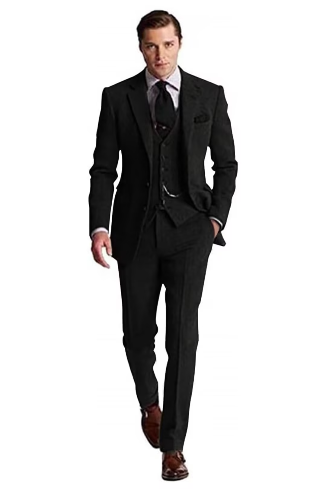 Retro Slim Fit Herringbone Groom Tuxedos 3 Piece Men's Suits