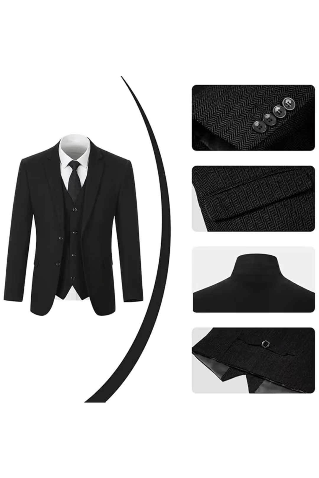 Retro Slim Fit Herringbone Tuxedos Herringbone 3 Piece Men's Suits（upgrade version）