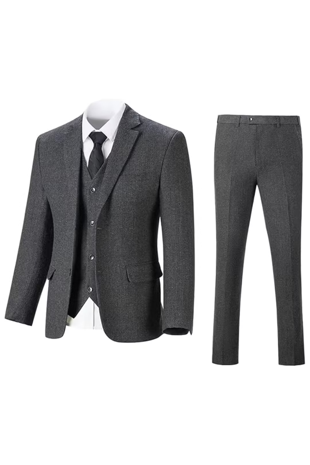 Retro Slim Fit Herringbone Tuxedos Herringbone 3 Piece Men's Suits（upgrade version）