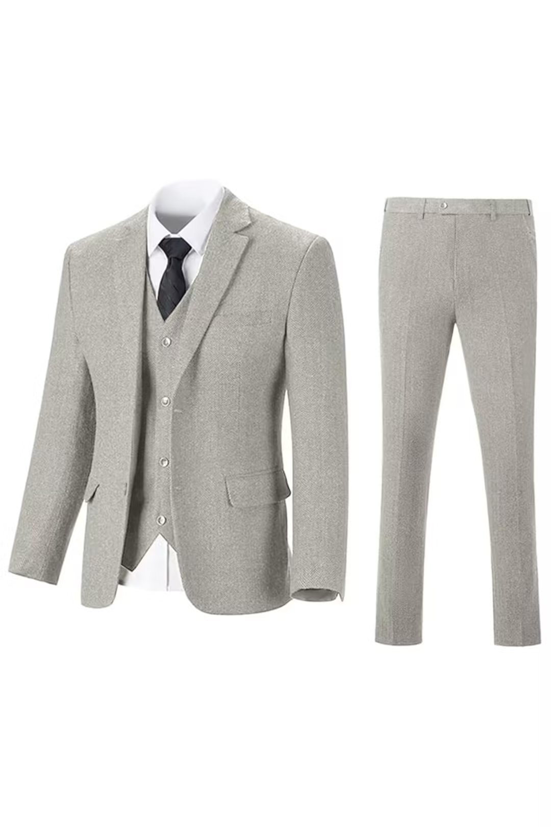 Retro Slim Fit Herringbone Tuxedos Herringbone 3 Piece Men's Suits（upgrade version）