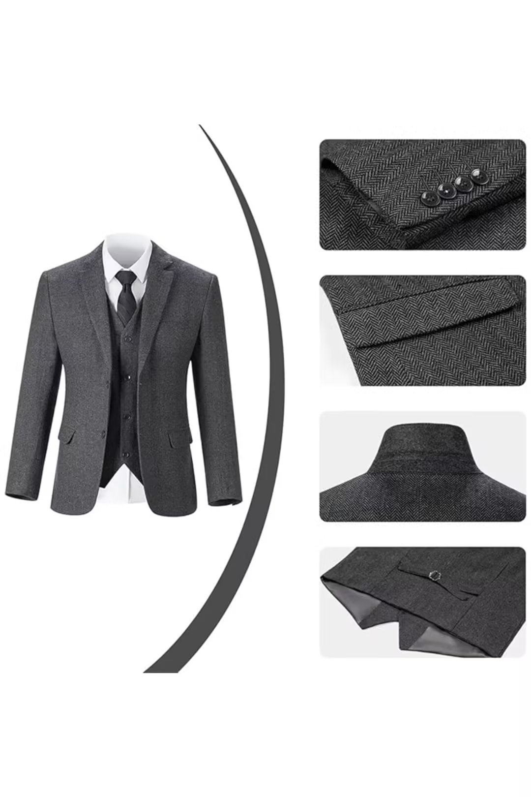 Retro Slim Fit Herringbone Tuxedos Herringbone 3 Piece Men's Suits（upgrade version）