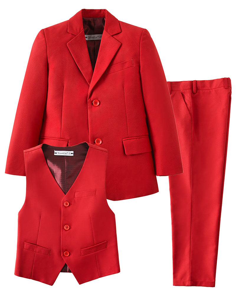 Red 3 Piece Kids Boys' Formal Blazer Vest and Pants Dress Suits Set