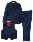 Load image into Gallery viewer, Plaid Navy 3 Piece Kids Boys' Formal Blazer Vest and Pants Dress Suits Set
