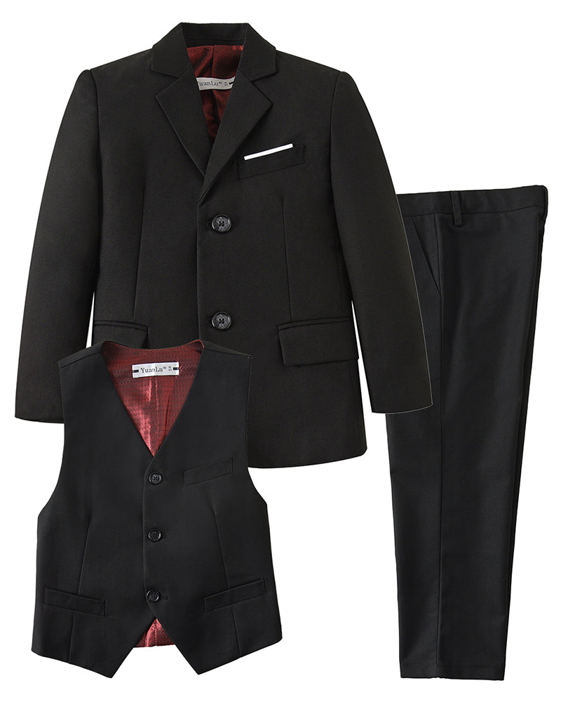 Black 3 Piece Kids Boys' Formal Blazer Vest and Pants Dress Suits Set