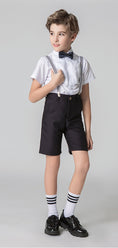 Cargar la imagen en la vista de la galería, Black 4 Piece Kids Boys' Formal Party Summer Suits Set With Suspenders
