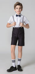 Cargar la imagen en la vista de la galería, Black 4 Piece Kids Boys' Formal Party Summer Suits Set With Suspenders
