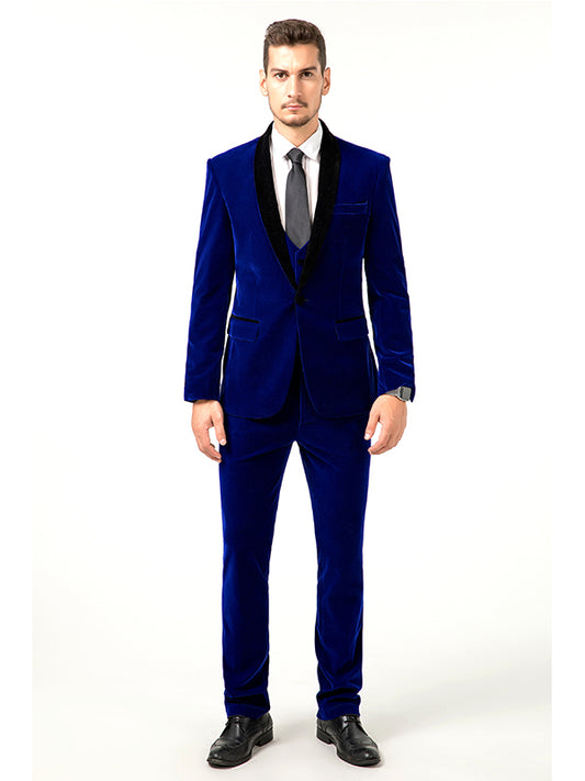 Blue Velvet Wedding Formal Party Business 4 Piece Men Suits Online MS011