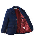 Cargar la imagen en la vista de la galería, Plaid Navy 3 Piece Kids Boys' Formal Blazer Vest and Pants Dress Suits Set
