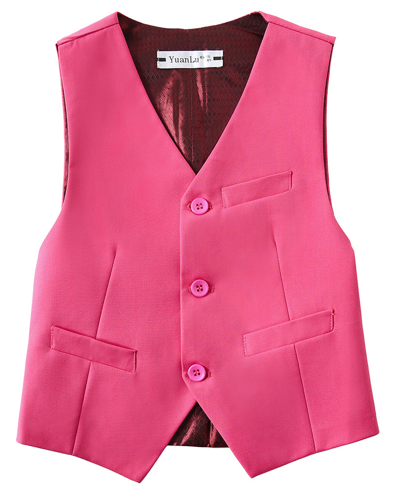 Pink 4 Piece Boys' Formal Suit Set with Vest Pants Dress Shirt and Tie BS43