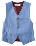 Cargar la imagen en la vista de la galería, Plaid Blue 3 Piece Kids Boys' Formal Blazer Vest and Pants Dress Suits Set
