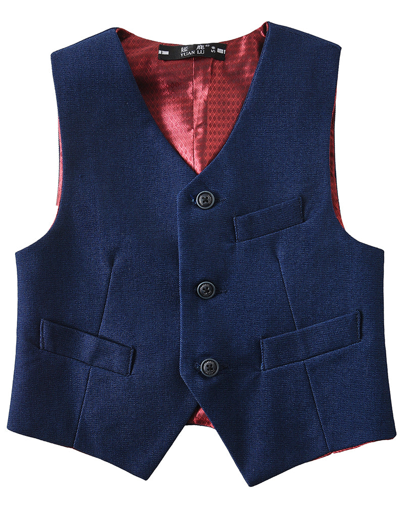 Navy 3 Piece Kids Boys' Formal Blazer Vest and Pants Dress Suits Set