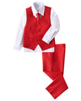 Charger l'image dans la visionneuse de la galerie, Red 4 Piece Boys' Formal Suit Set with Vest Pants Dress Shirt and Tie BS47
