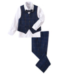 Charger l'image dans la visionneuse de la galerie, Plaid Blue 4 Piece Boys' Formal Suit Set with Vest Pants Dress Shirt and Tie BS44
