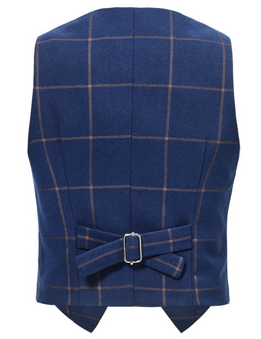 Blue Plaid 3 Buttons Boys Girls Fully Lined Formal Suit Vest